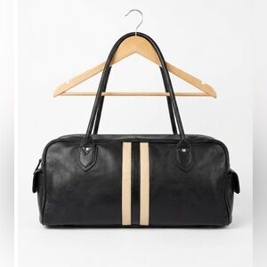 Latico Leather Black Barrel Duffle Bag Striped